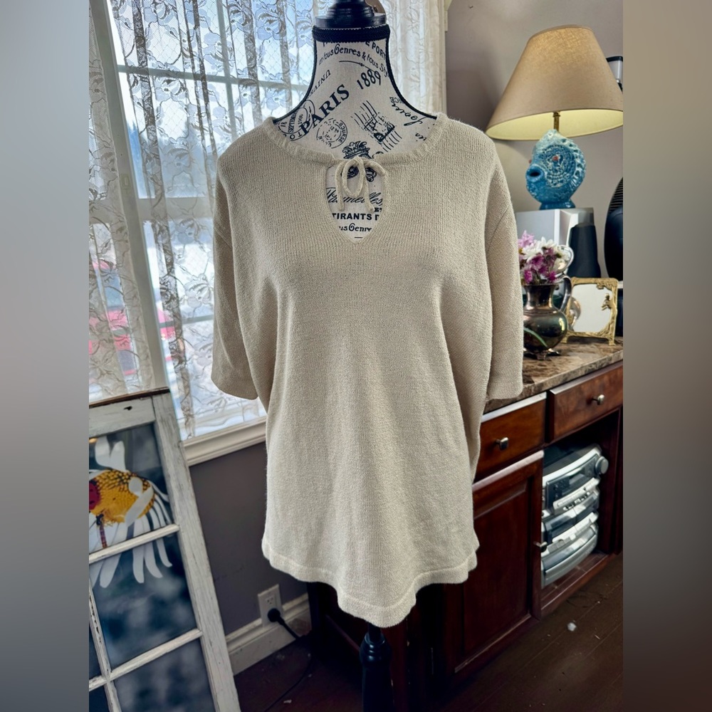 Cream Crew Neck Tunic Sweater with Long Sleeves